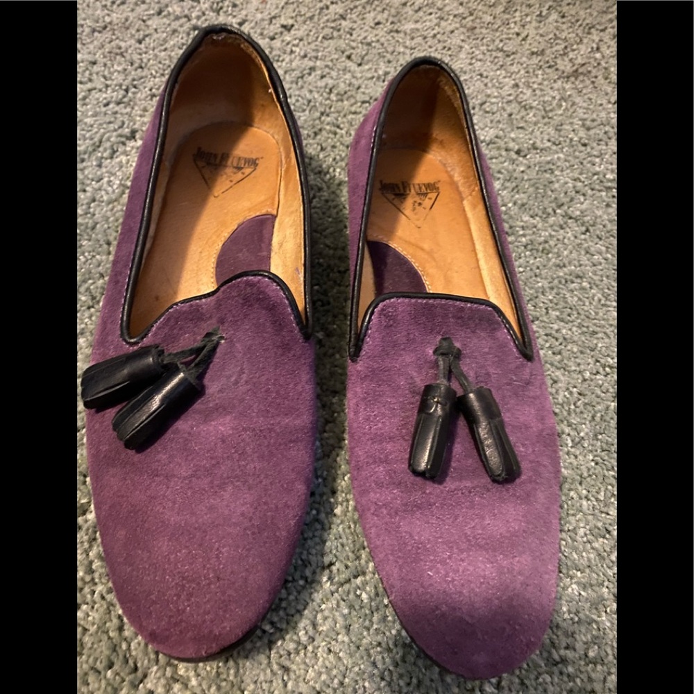 John Fluevog Purple Suede Loafers